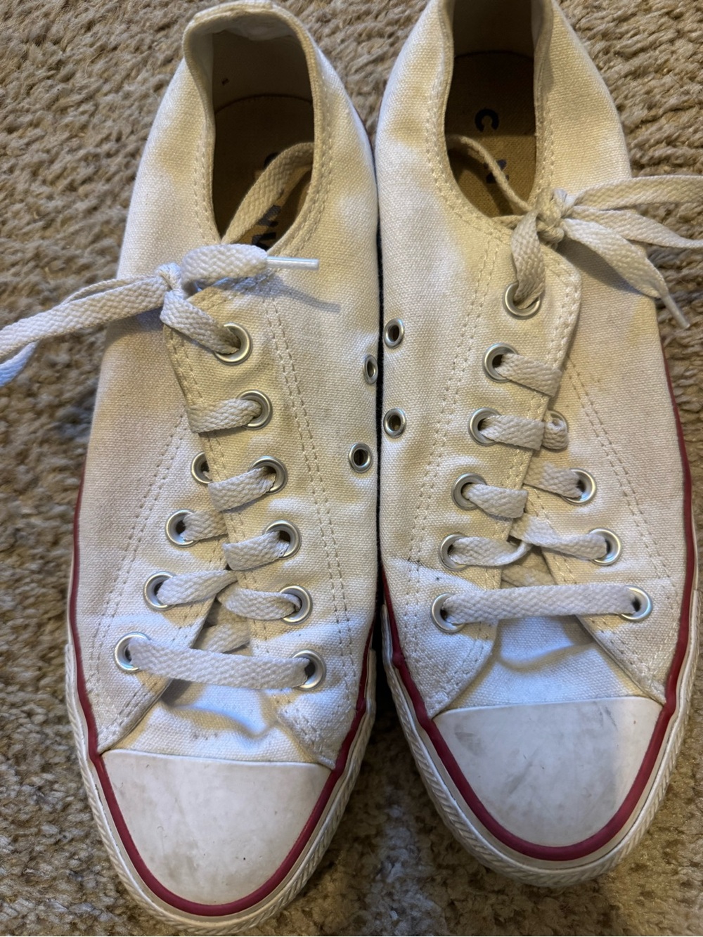 Converse White Canvas Low Top Sneakers with Red Trim